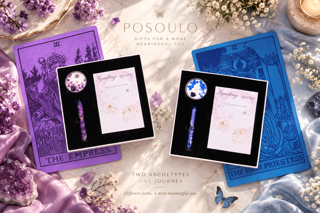The High Priestess and The Empress tarot-inspired gift boxes by Posoulo — two powerful archetypes curated as intentional spiritual gifts for anyone drawn to intuition, creativity, and inner wisdom